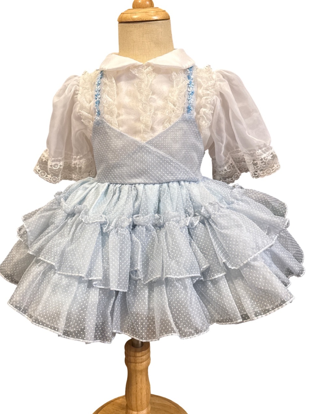 Vintage Martha’s Miniatures Baby Blue Swiss Dot ruffle pageant dress size 4T